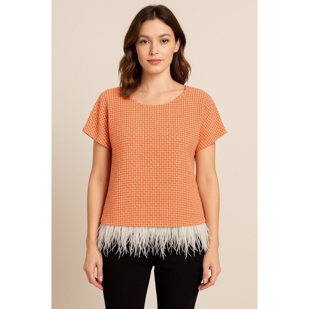 Anthropologie Eva Franco Women's M Orange Blouse Top Feather Trim Lined Festival